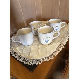 Hearthside Floral Expressions Coffee Cups Mugs 3 1/8" Set of 4 Blue Trim
